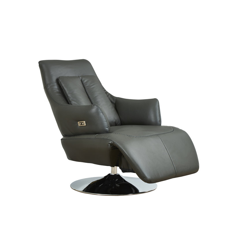 Bernardo Leather Swivel Power Recliner, Grey Genuine Leather