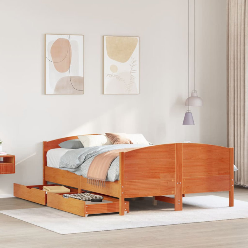 Storage Bed, European Double (140 x 200 cm), Wax Brown