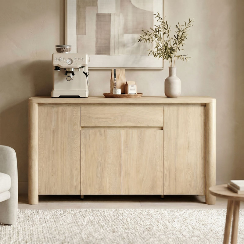 Buffet Rondo 63 po moderne en bois naturel avec 4 portes et étagères réglables pour la cuisine