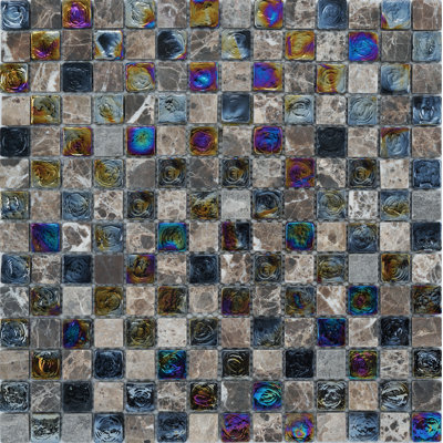 Diamond 1" x 1" Glass/Stone Grid Mosaic Wall & Floor Tile