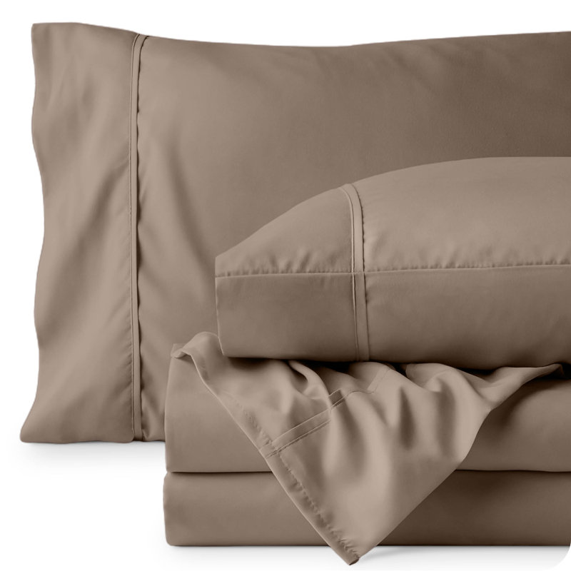 Microfiber Sheet Set with Bonus Pillowcase Set, Taupe, Split King