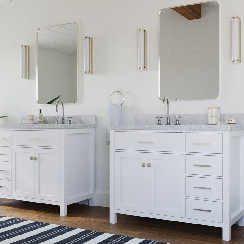 Meuble-lavabo simple 42 po avec plateau en marbre blanc de Carrare Macnair, Blanc