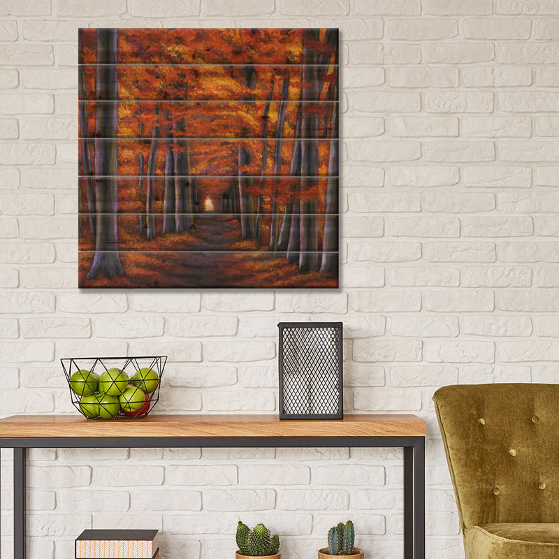 Autumn Path Scenic Wood Pallet Art Print