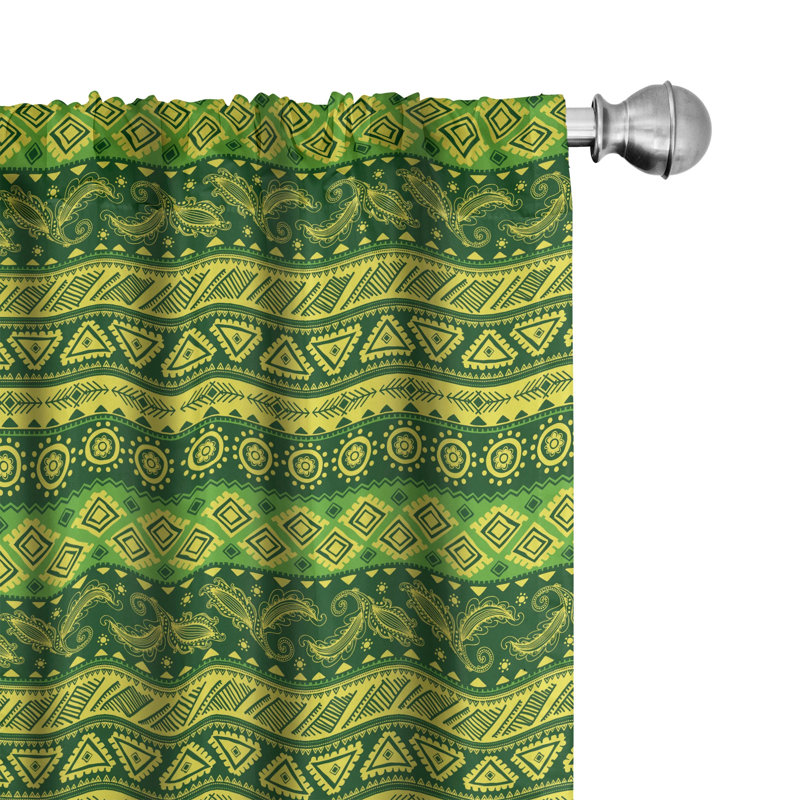 Green and Yellow Mexican Print Polyester Curtain Panels