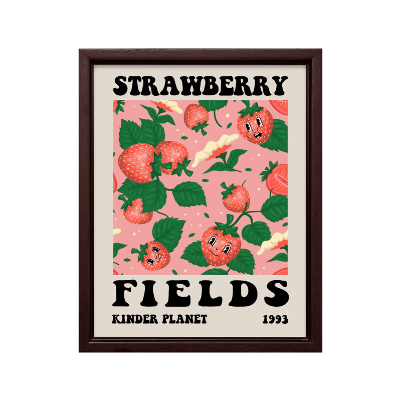 Champs de fraises, Canvas, 08"H x 10"W, Brown Framed