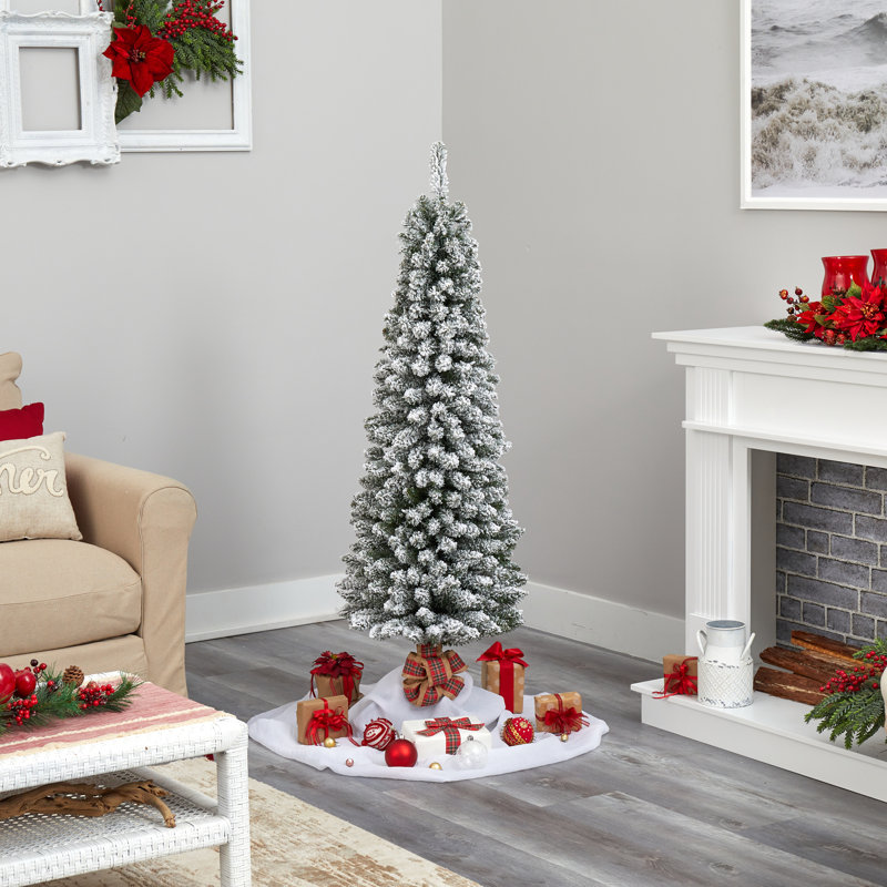 Arbre de Noël artificiel pin floqué, H 5 pi