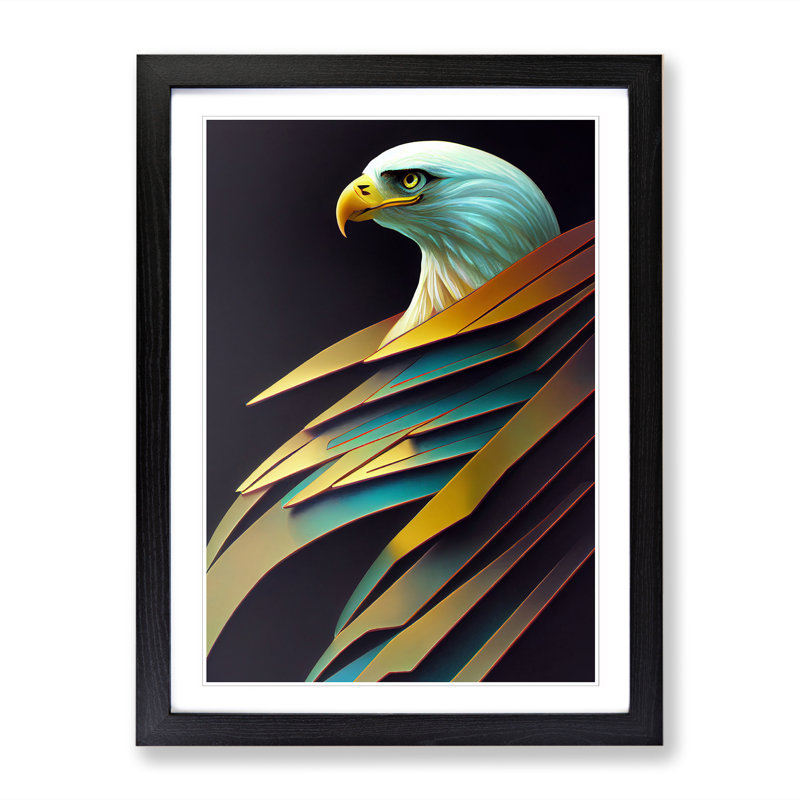 Walston Eagle Futuristic - Picture Frame Print, Black, 64cm H x 46cm W x 2cm D