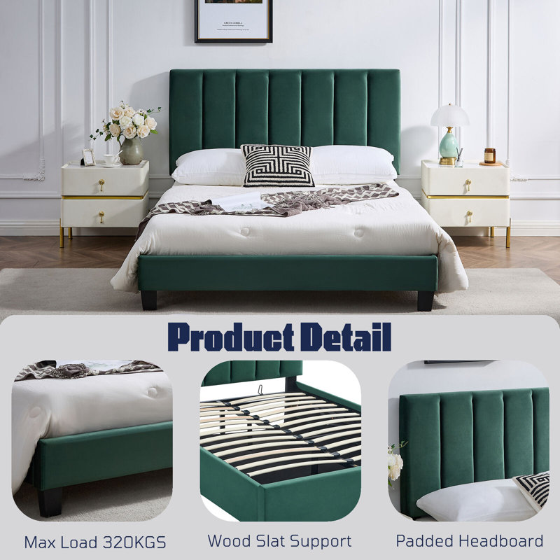 Solid Wood Bed, 147 x 200 cm, Green