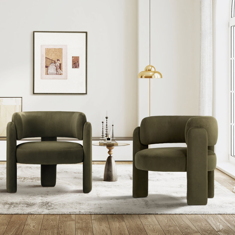 33" Wide Modern Velvet Upholstered 3-Legs Accent Chair, Green