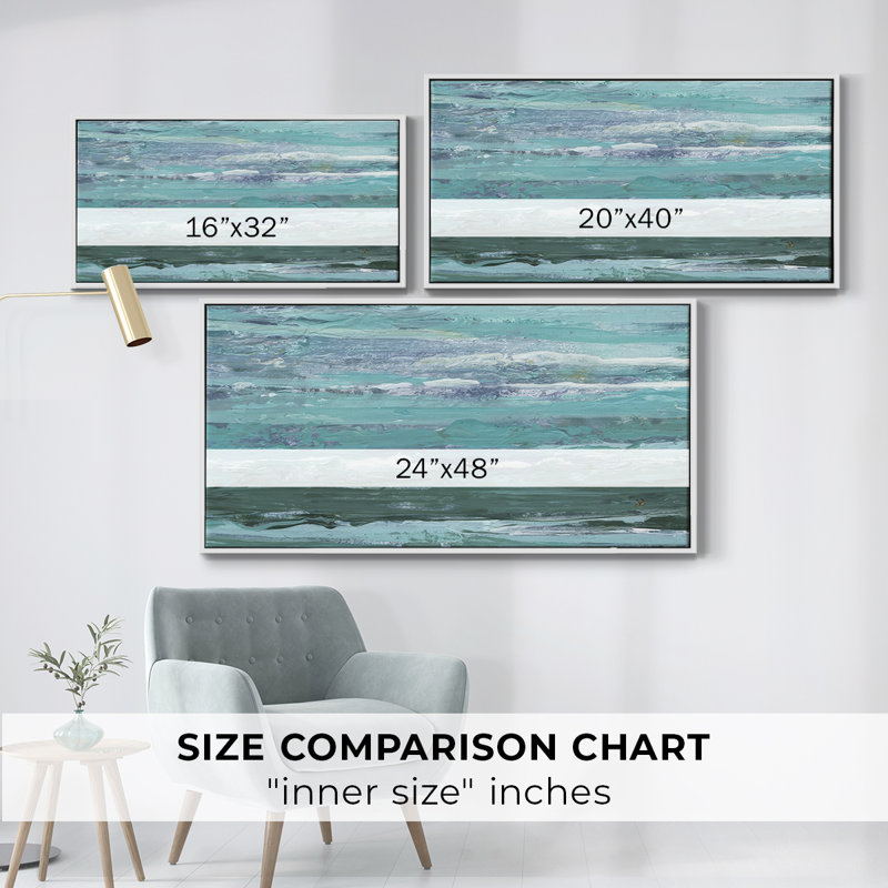 Linear Tides II - Toile tendue avec châssis encadré - Prêt à accrocher, H 21 po x l 41 po, Blanc