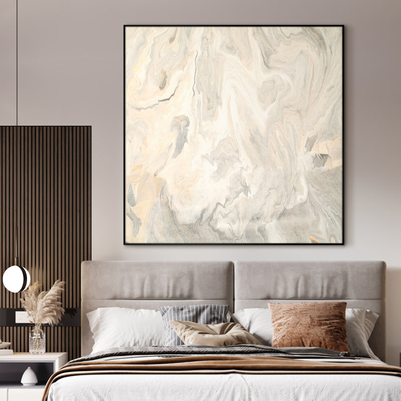 Abstrait beige moderne gris, illustrations contemporaines modernes, art mural encadré - impression numérique (assemblage requis)