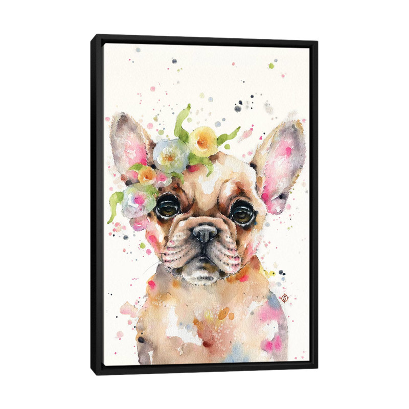 «Little Miss Frenchie», reproduction sur toile tendue, H 60 po x l 40po x P 1,5 po, Toile avec cadre noir, Pas de tapis