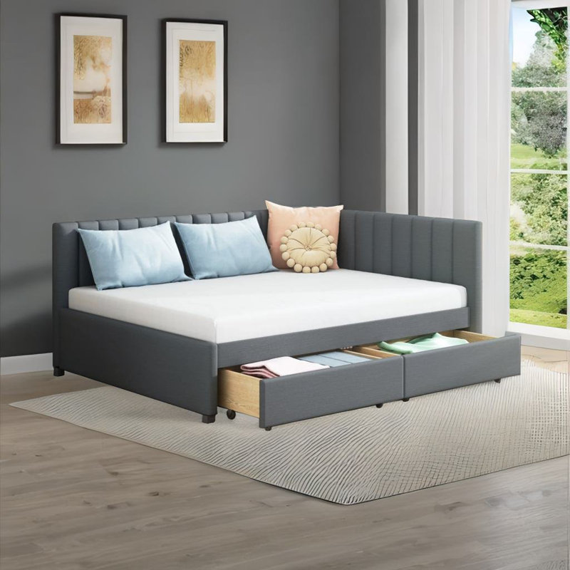Lit de jour double rembourré (beige), gris