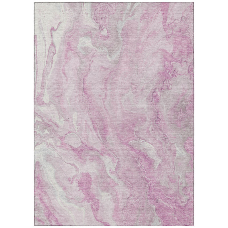 Tapis intérieur lavable abstrait rose et argenté 5 pi x 8 pi Arpin