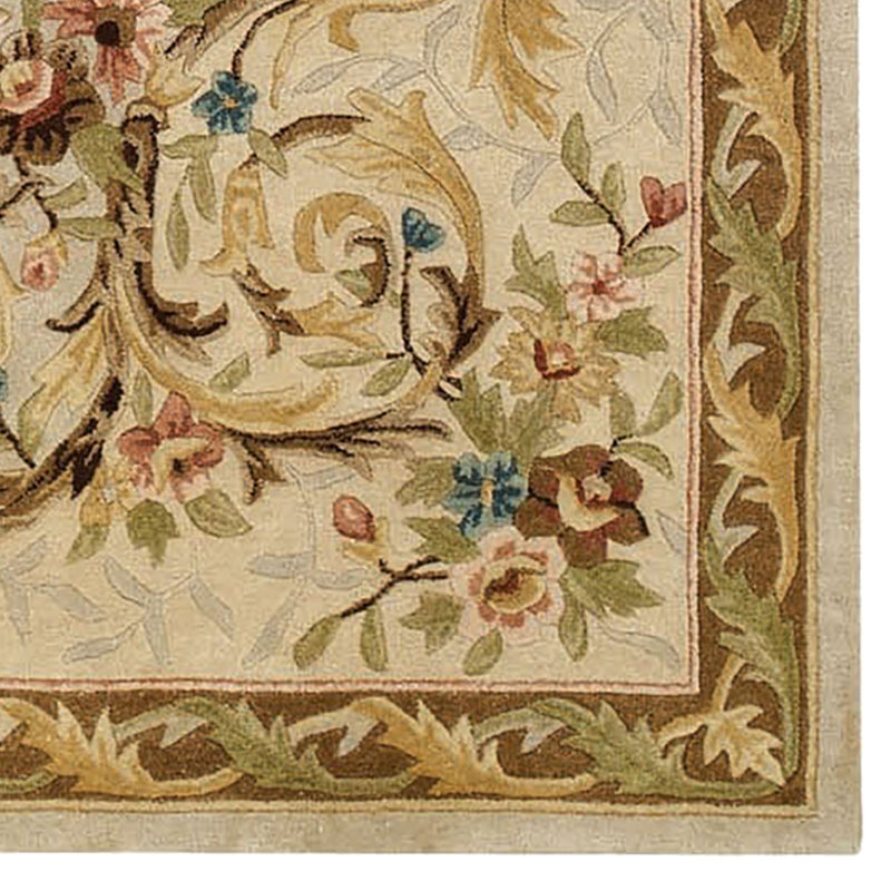 Evelyn Hand Tufted Wool Oriental Area Rug in Ivory, Rectangle 4' x 6'