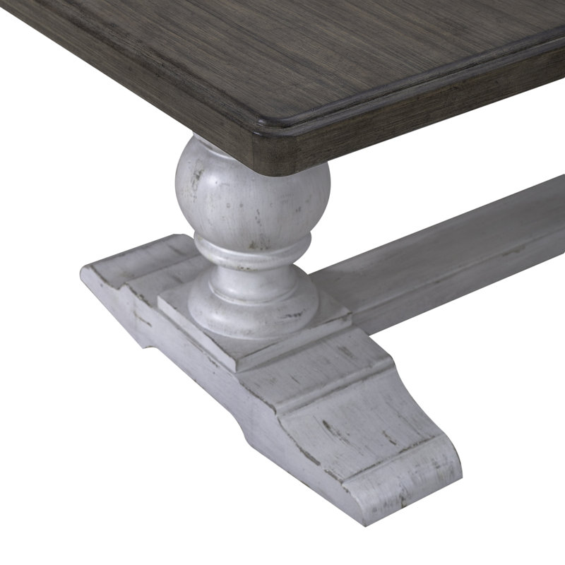 Chalita Trestle Dining Table Set w/ 18" Leaf, 7 Pieces: Table, 6 Chairs, Tobacco/White, White
