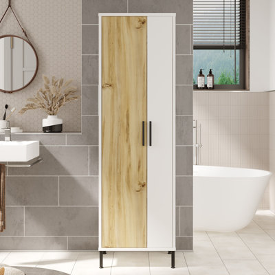 Armoire polyvalente moderne, noyer et blanc, 19,8 po x 65,0 po x 14,1 po | 100% panneau de particules enduit de mélamine, structure en métal robuste de 0,71 pouce d'épaisseur | Grandes tablettes pour un rangement supplémentaire, design élégant et fonctionnel
