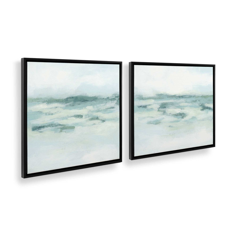 Ensemble de 2 douces couleurs océan turquoise, H 25 po x l 50 po, Cadre flottant noir satiné