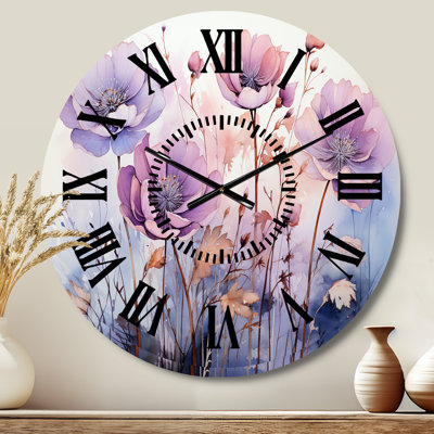 Purple Mystical Blooms II - Abstract Botanicals Black Face Wall Clock