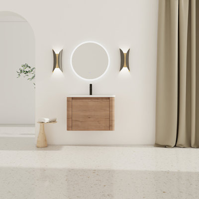 Meuble-lavabo mural 28 po avec lavabo en céramique blanche et porte à fermeture en douceur 28 po