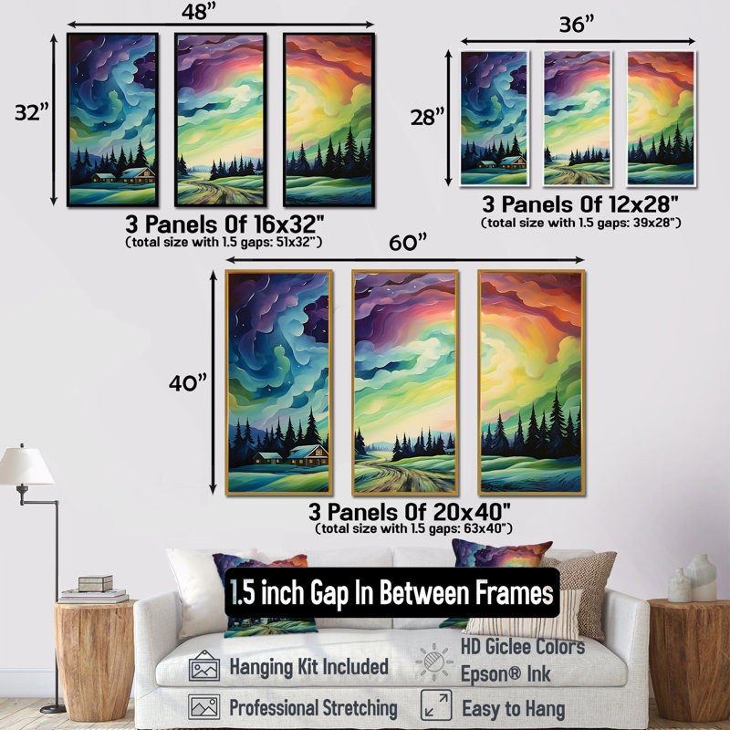 «Northern Lights Scenery Minimalisme I», ensemble de reproduction d'art mural Northern Lights, Cadre naturel flottant