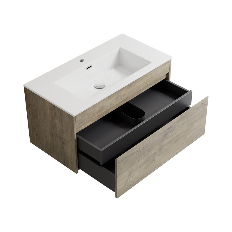 Frida 36 " W Wall Mounted Wall Mounted 1 Single Vanity Bathroom Vanity With Engineered Stone Top