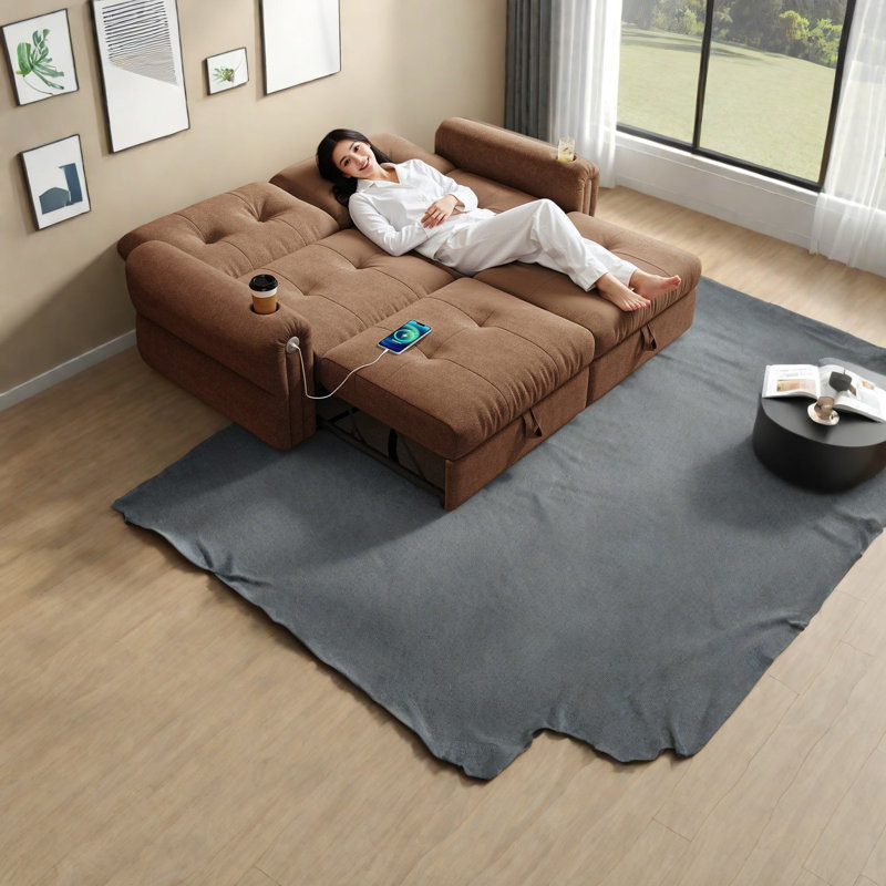 Multifunctional Modern Chenille Sofa Bed, Steel Frame, Home & Office