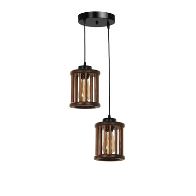 Luminaire suspendu cylindrique à 2 lumières avec accents en bois Kali