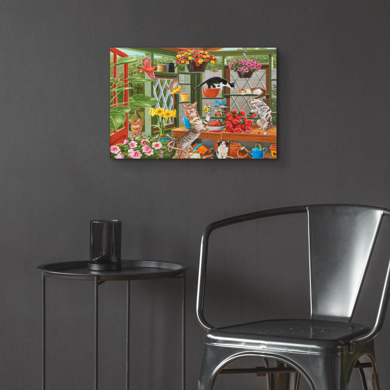 «Mayhem in the Greenhouse» par William Vanderdasson, art mural en verre acrylique, H 16 po x l 24 po x P 0,2 po