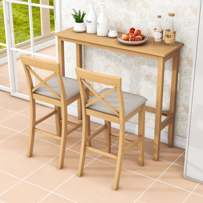 3- Piece Rectangular Wood Bar Height Dining Set with Upholstered Chairs