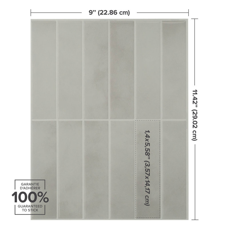 Carreau de dosseret en gel Peel and Stick 12 po x 9 po, Blanc-gris