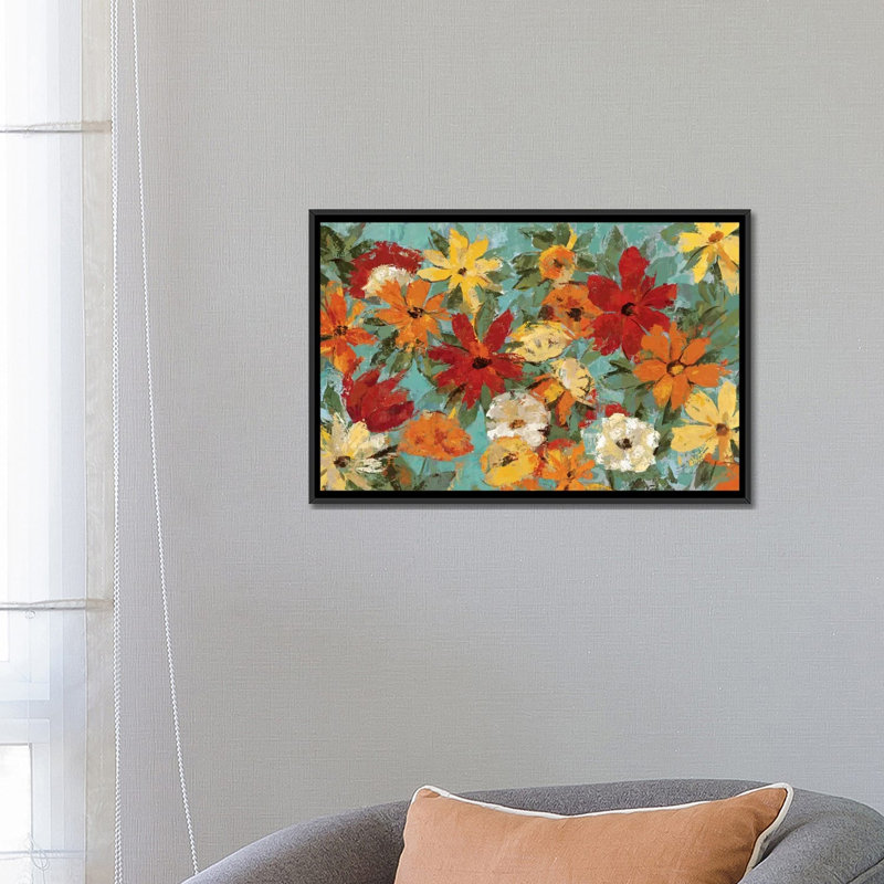 «Bright Expressive Garden» par Silvia Vassileva - reproduction d'art, H 18 po x l 26 po x P 1,5 po, Toile avec cadre noir