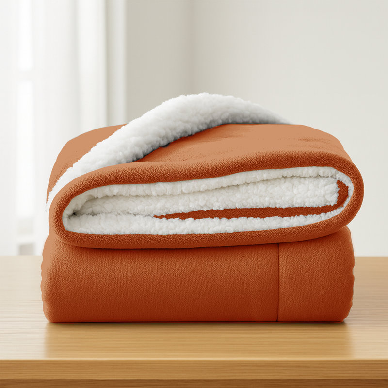 Aspire Homeware Deluxe Hotel Collection Ultra-Soft Sherpa Fleece Throw Blanket for Plush & Cozy Comfort, Rust