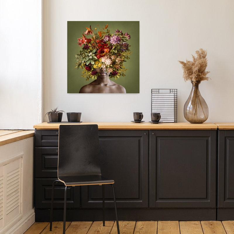 «In The Green Room», art mural portrait d'automne contemporain surréel, H 18 po x l 18 po