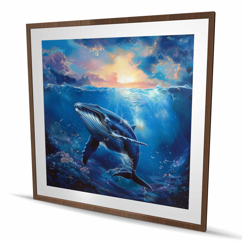 Baleine dans l'eau - mauve, reproduction encadrée | Décoration intérieure