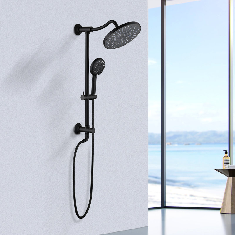 Matte Black Dual Shower Head Spa - 5-setting Handheld System Wall Mounted 1.8 Gpm Adjustable Spray Resists Corrosion & Discoloration Swivel Spout With Pattern Scratches Diverter Valve Hand Holes