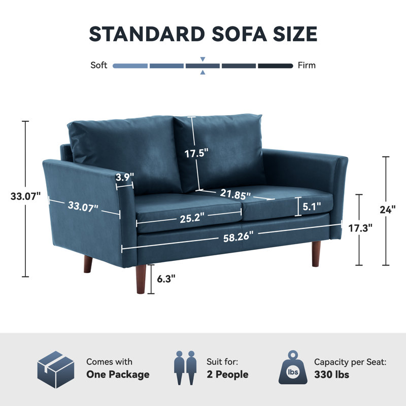 Bobur Faux Leather Living Room Loveseat Sofa, Dark Blue