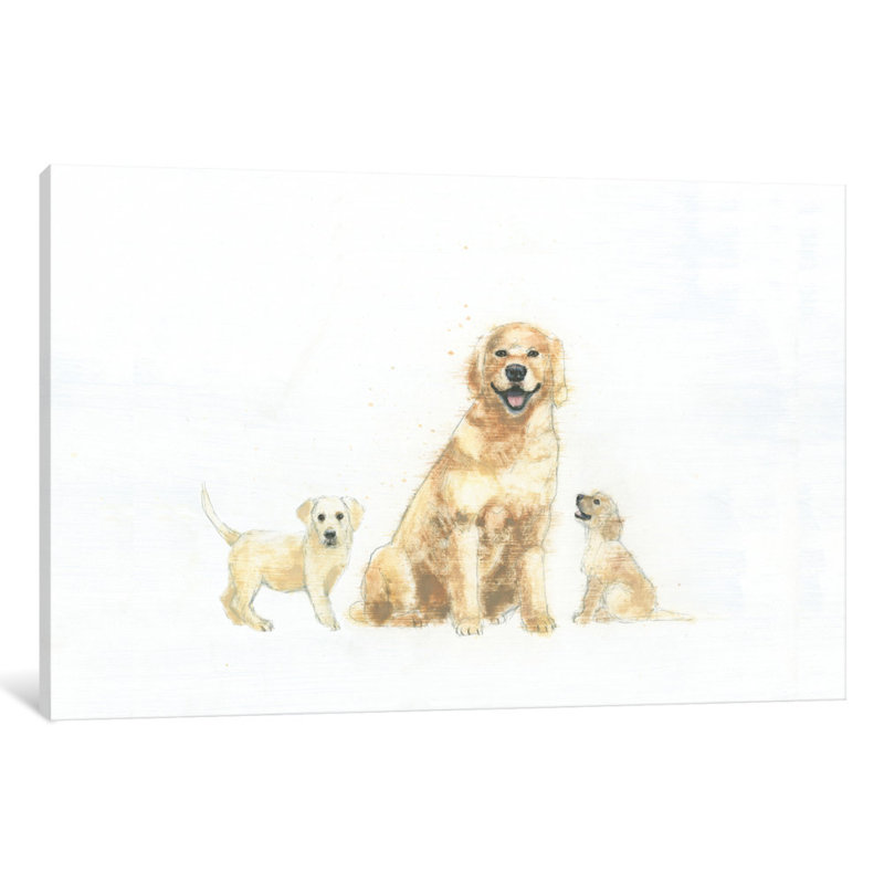 Chien et chiots, impression sur toile tendue, H 40 po x l 60 po x P 1,5 po, Pas de tapis, Toile tendue