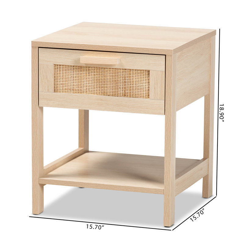 Sebille Light Brown Wood and Rattan 1-Drawer Accent Table