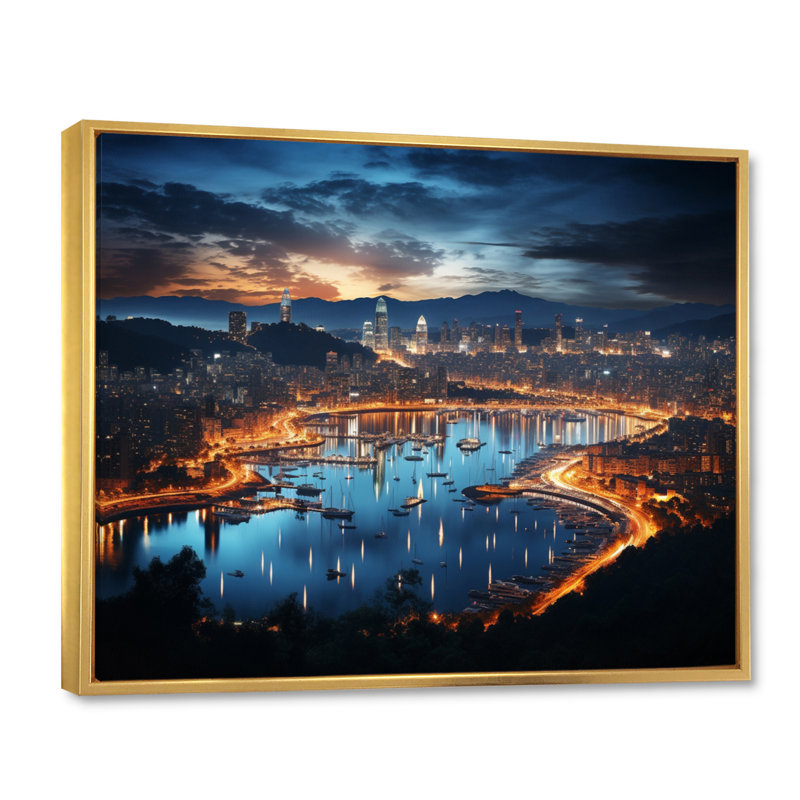 «Barcelona Beautiful Cityscape I», reproduction, H 12 po x l 20 po x P 1 po, Cadre flottant doré