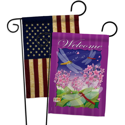 Drapeau de jardin 2 côtés en polyester 19 po x 13 po, "libellule paradise friends" et grenouilles