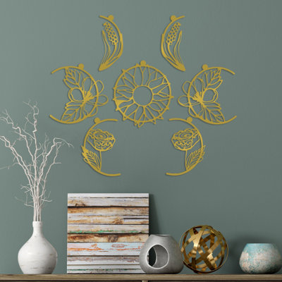 Elegant Decorative Metal Wall Art Accessory Set (7 Pieces), Gold Finish | 100% Metal Construction, Thickness: 0.06 inches | Includes Sizes: 9.8 x 10.6 in, 9.1 x 10.6 in, 5.9 x 9.1 in, 3.9 x 9.1 in | Perfect for Home Decor, Easy Wall Hanging