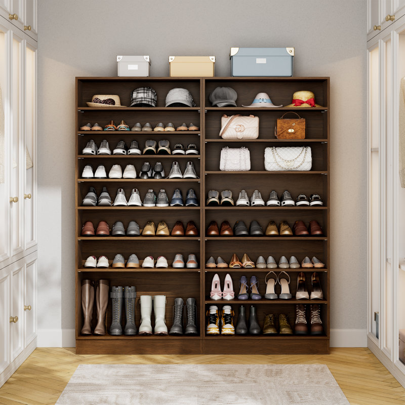 40 Pair Shoe Cabinet With Adjustable Shelves, Brown
