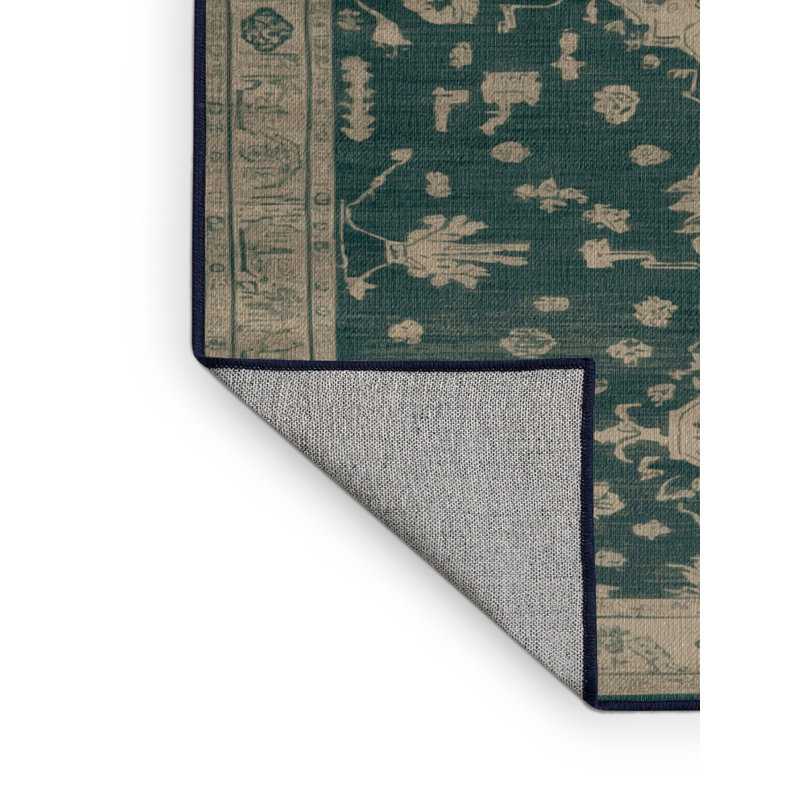 Machine Washable Overdyed Blue Area Rug, Round 3'