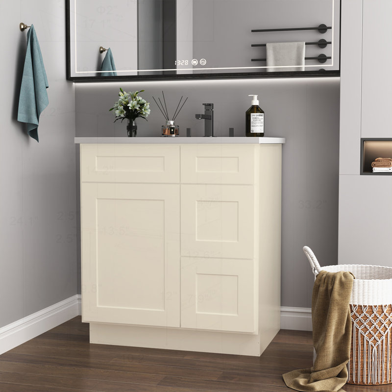 Armoire de salle de bain classique et élégante avec rangement polyvalent et fonctionnalité supérieure, Blanc antique