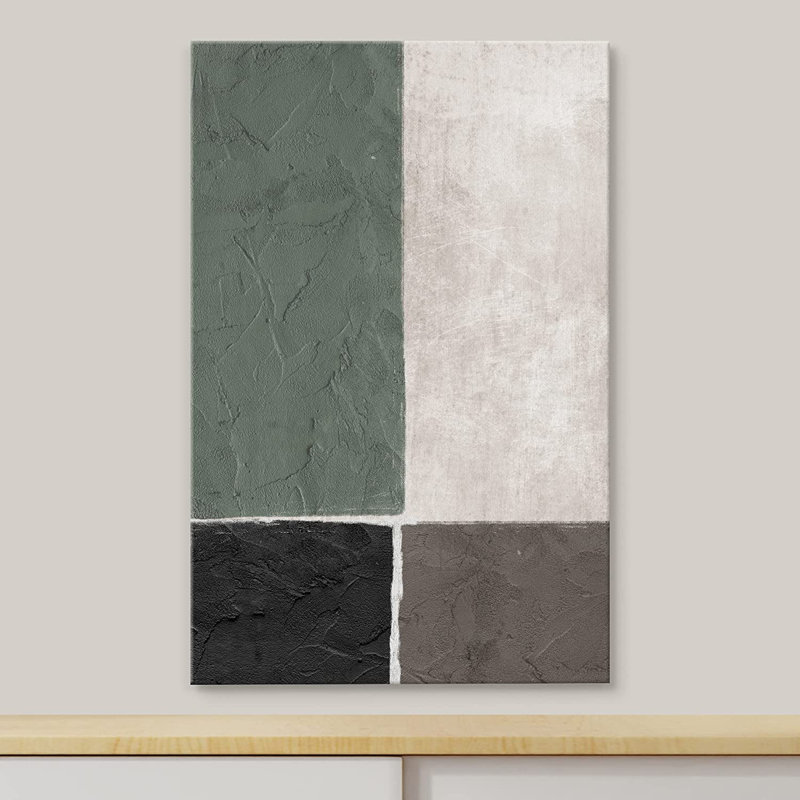 Minimal Landscape Mid-Century Dark Grey Black Grock Color Blocks - Floater Frame Print, H 24 po x l 16 po x P 1,5 po