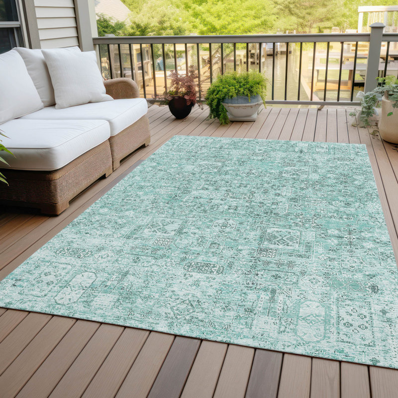 Everlee Flatweave Washable Ikat Indoor / Outdoor Rug, Rectangle 5' x 7'6"