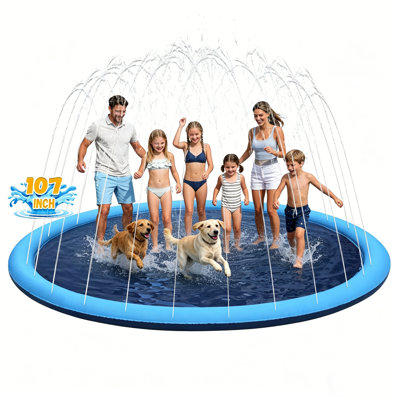 107" Extra Large Non-Slip Portable Pet Water Sprinkler Mat, Outdoor Water Toy