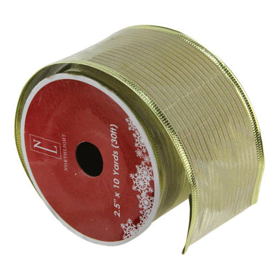 Club Shimmery Gold Wired Christmas Craft Ribbon Spools 2.5" x 120 Yards