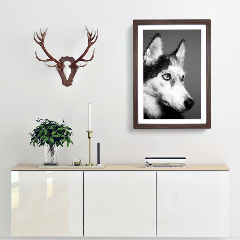 Husky Dog in Abstract - Framed Print, 91cm H x 60cm W x 2cm D, Walnut